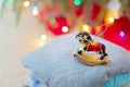 Christmas decoration rocking horse in front of the Christmas tree