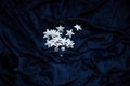 Christmas decoration on royal blue background. Top view on stars wings and ornaments.