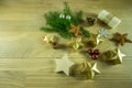 Christmas decoration on a rustic wooden board with cinnamon star Royalty Free Stock Photo