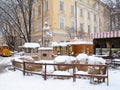 Christmas decoration scene on snowy Market square Royalty Free Stock Photo