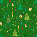 Christmas decoration seamless pattern. Background with graphic elements. Royalty Free Stock Photo