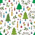 Christmas decoration seamless pattern. Background with graphic elements. Royalty Free Stock Photo