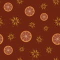 Oranges and anise stars Christmas seamless pattern Royalty Free Stock Photo