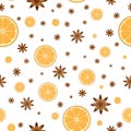 Christmass decoration seamless pattern, oranges and anis stars Royalty Free Stock Photo