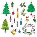 Christmas decoration set with graphic elements. Royalty Free Stock Photo