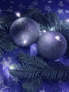Christmas decoration: silver balls with cones and fir tree branches isolated on stars background Royalty Free Stock Photo