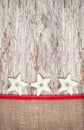 Christmas decoration with silver stars and burlap