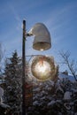 A Christmas Story in Whistler  village - Snow-covered buildings - on the roofs,  Ski resort. Traveling Canada Royalty Free Stock Photo