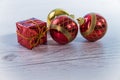 Christmas decoration on snow under blue background