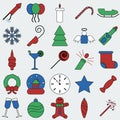 Christmas decoration, snowflakes, gifts, icons. Winter holidays