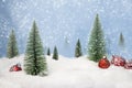 Fir Trees with snow and snowflakes Merry christmas