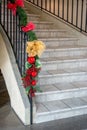 Christmas decoration on staircase. Interior design