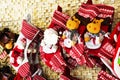 Christmas decoration stocking and toys hanging over rustic stone background Royalty Free Stock Photo