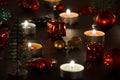 Christmas decoration tealight candles and christmas ornaments Royalty Free Stock Photo