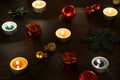 Christmas decoration tealight candles and christmas ornaments Royalty Free Stock Photo