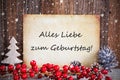Christmas Decoration, Text Alles Liebe Zum Geburtstag Means Happy Birthday, Snow