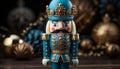 Christmas decoration toy soldier figurine on wooden background generated by AI Royalty Free Stock Photo