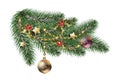 Christmas decoration with toys, pine cones, Christmas tree branches and garlands. realistic illustration