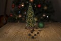 Christmas decoration with Christmas tree, pine cones and ornaments Royalty Free Stock Photo