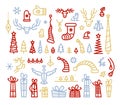 Christmas decoration vector color linear illustrations set Royalty Free Stock Photo