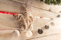 Christmas decoration in vintage style at old wooden board Royalty Free Stock Photo