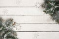 Christmas decoration on white grunge wooden board, copy space, winter background Royalty Free Stock Photo