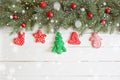 Christmas decoration on white old grunge wooden board Royalty Free Stock Photo