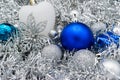 Christmas decoration in silver and blue with a white heart Royalty Free Stock Photo