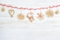 Christmas decoration on white wooden background. Vintage.