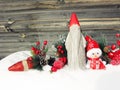 christmas decoration winter berries and snow on wooden background Royalty Free Stock Photo