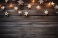 Christmas decoration on wooden background. Stars, lights, christmas balls. AI generated Royalty Free Stock Photo