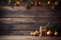 Christmas decoration on wooden background. Stars, lights, christmas balls. AI generated Royalty Free Stock Photo