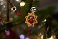 Christmas decoration wooden star with red angel Christmas tree red chain