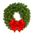 Christmas decoration wreath red ribbon bow isolated white Royalty Free Stock Photo