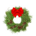 Christmas decoration wreath red ribbon bow white background Royalty Free Stock Photo