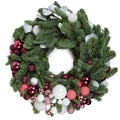 Christmas decoration wreath with red and white balls isolated Royalty Free Stock Photo