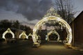 Christmas decorations along Kitai-Gorod wall in Moscow historic city center.