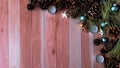 Christmas decorations background, Christmas set, Christmas fir free, wood and pinecone, candles Royalty Free Stock Photo