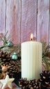 Christmas decorations background, Christmas set, Christmas fir free, wood and pinecone, candles Royalty Free Stock Photo