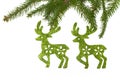 Christmas decorations background spruce twig reindeer white