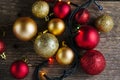 Christmas decorations balls on a wooden background Royalty Free Stock Photo