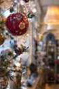 Bauble hanging from Christmas tree, photographed at VV Rouleaux haberdashery shop, Marylebone Lane, London UK Royalty Free Stock Photo