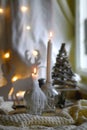 Christmas Decorations, Blanket and Candles Royalty Free Stock Photo