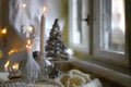 Christmas Decorations, Blanket and Candles Royalty Free Stock Photo
