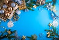 Christmas decorations on blue background Royalty Free Stock Photo