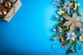 Christmas decorations on blue background Royalty Free Stock Photo