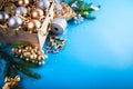 Christmas decorations on blue background Royalty Free Stock Photo