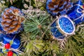 Christmas decorations - blue drum and pinecone