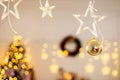 Christmas decorations with blur bokeh. merry christmas holiday beautiful celebration party. happy new year
