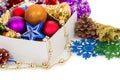 Christmas decorations in box Royalty Free Stock Photo